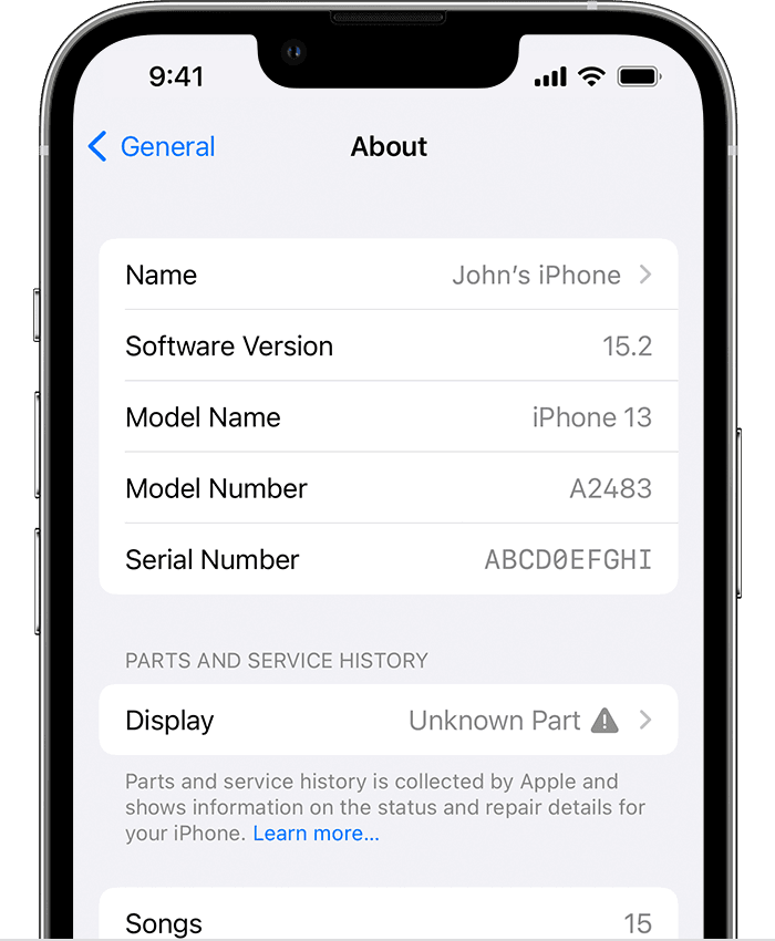 ios15 iphone13 pro settings general about parts unknown part
